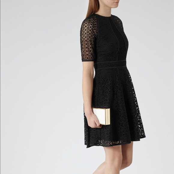 Reiss Black Paneled Lace Overlay Bounty Dress - Picture 2 of 7